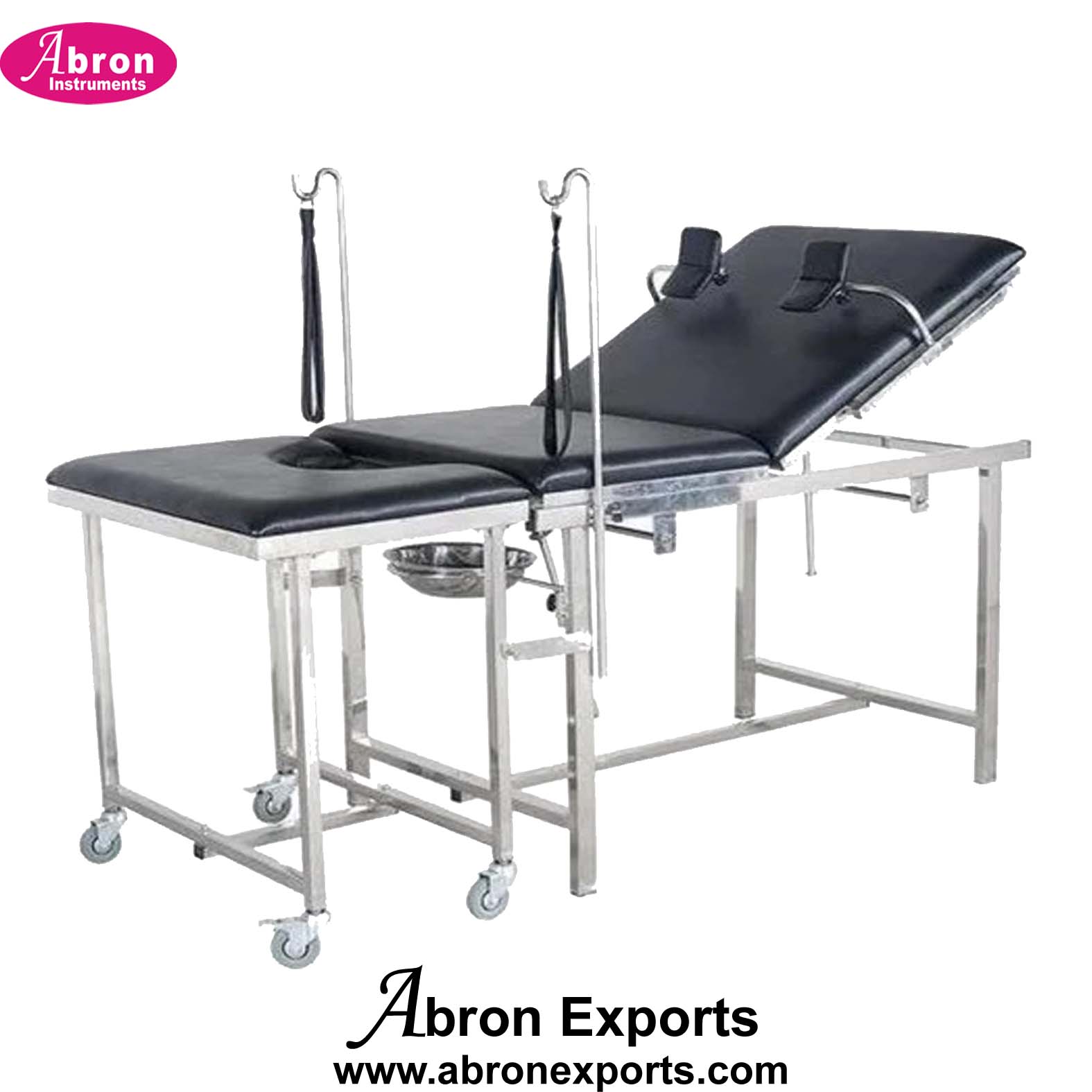 Gynecological Obstetric Delivery Examination Table Bed Labour with Bawl Two Sections Legs Wheels Matters Abron ABM-2714GWB 